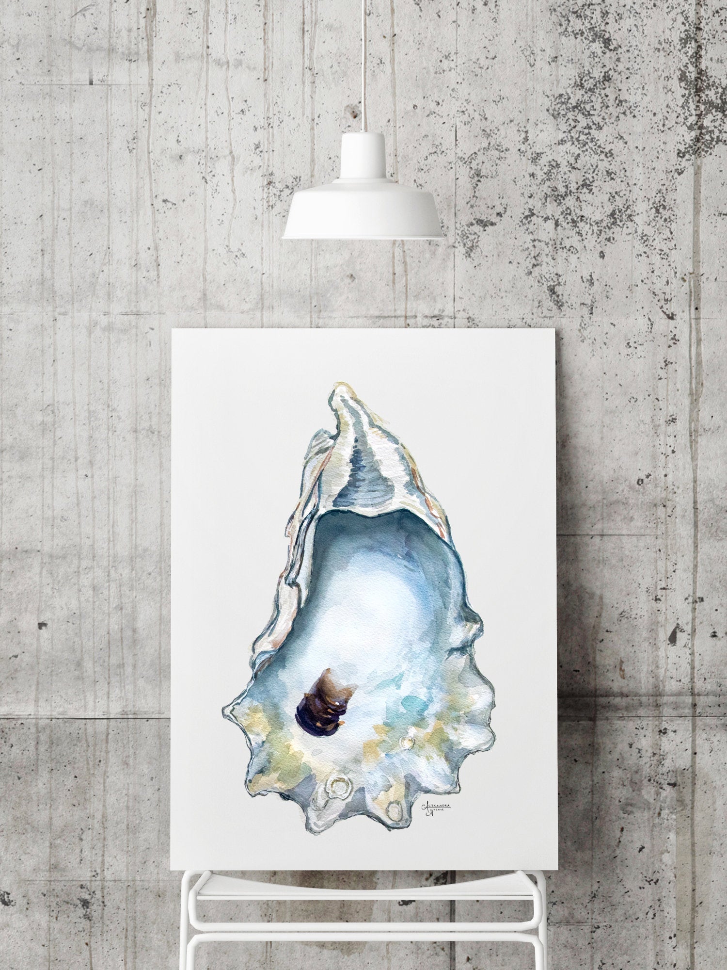 Watercolor Oyster Shell Fine Art Print, Title Great Dunes - ArtByAlexandraNicole