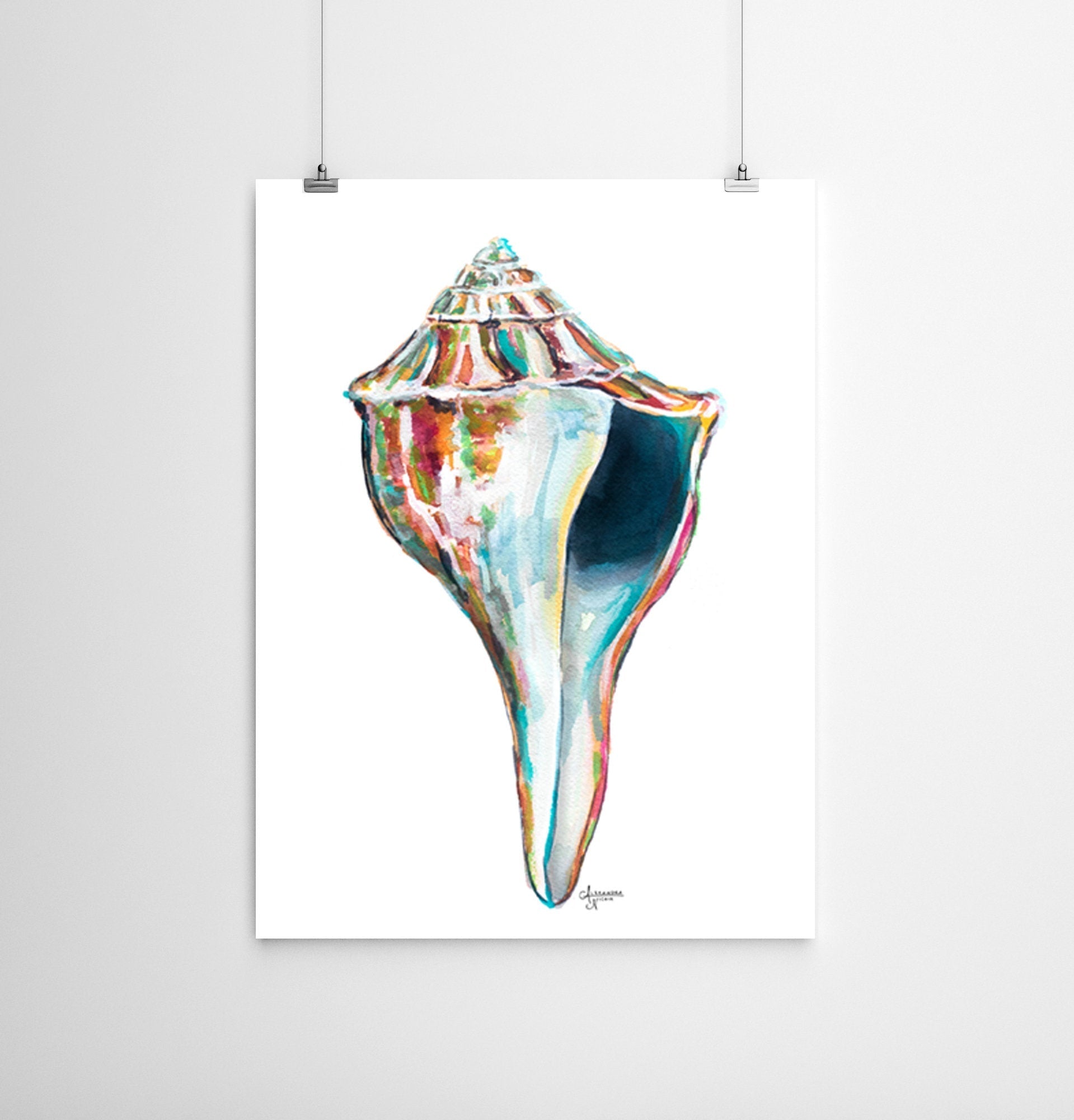 Whelk Sea Shell Watercolor Art Print, Whelk 2 - ArtByAlexandraNicole