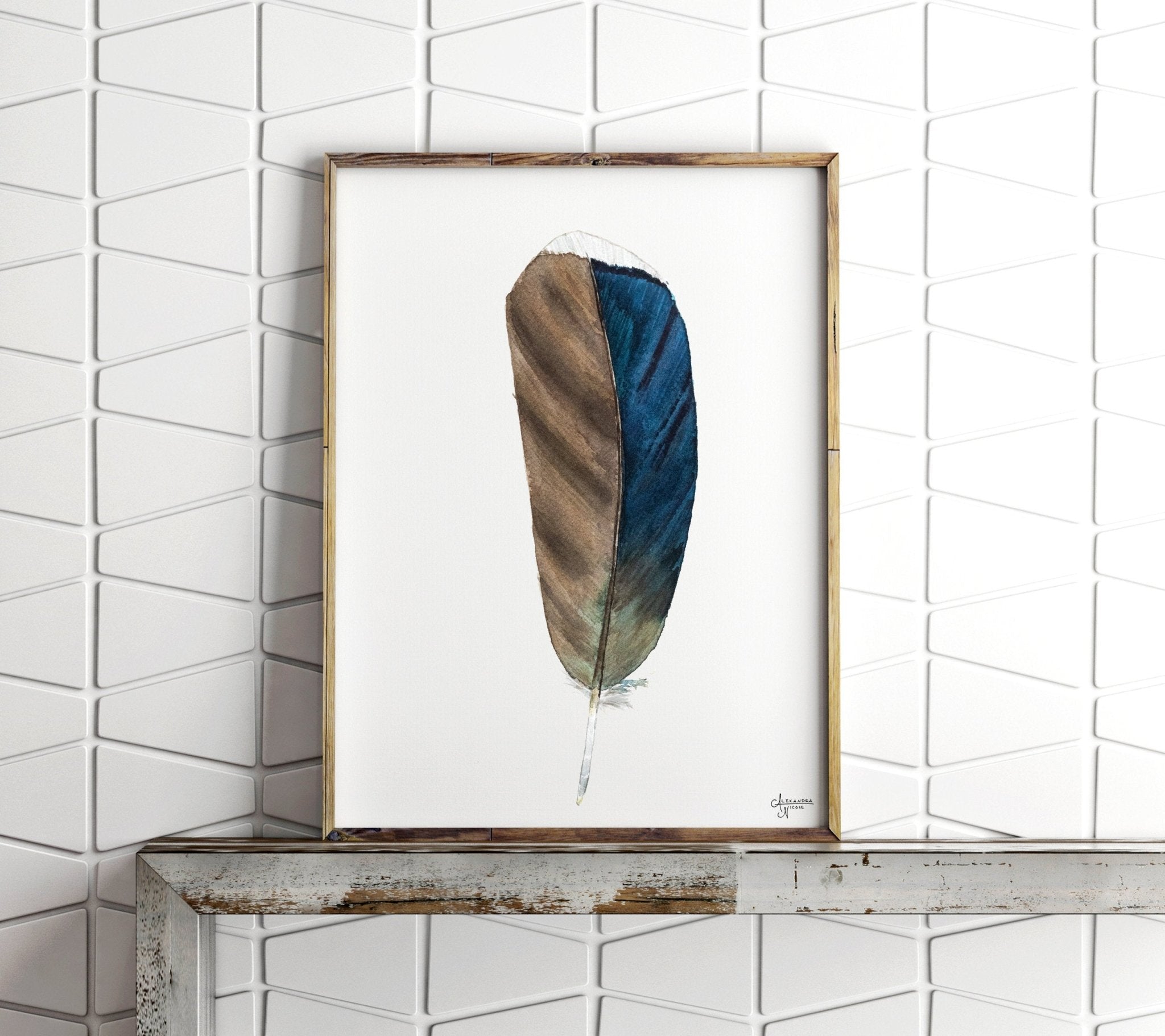 Wood Duck Feather 1, Brown Feather Print - ArtByAlexandraNicole