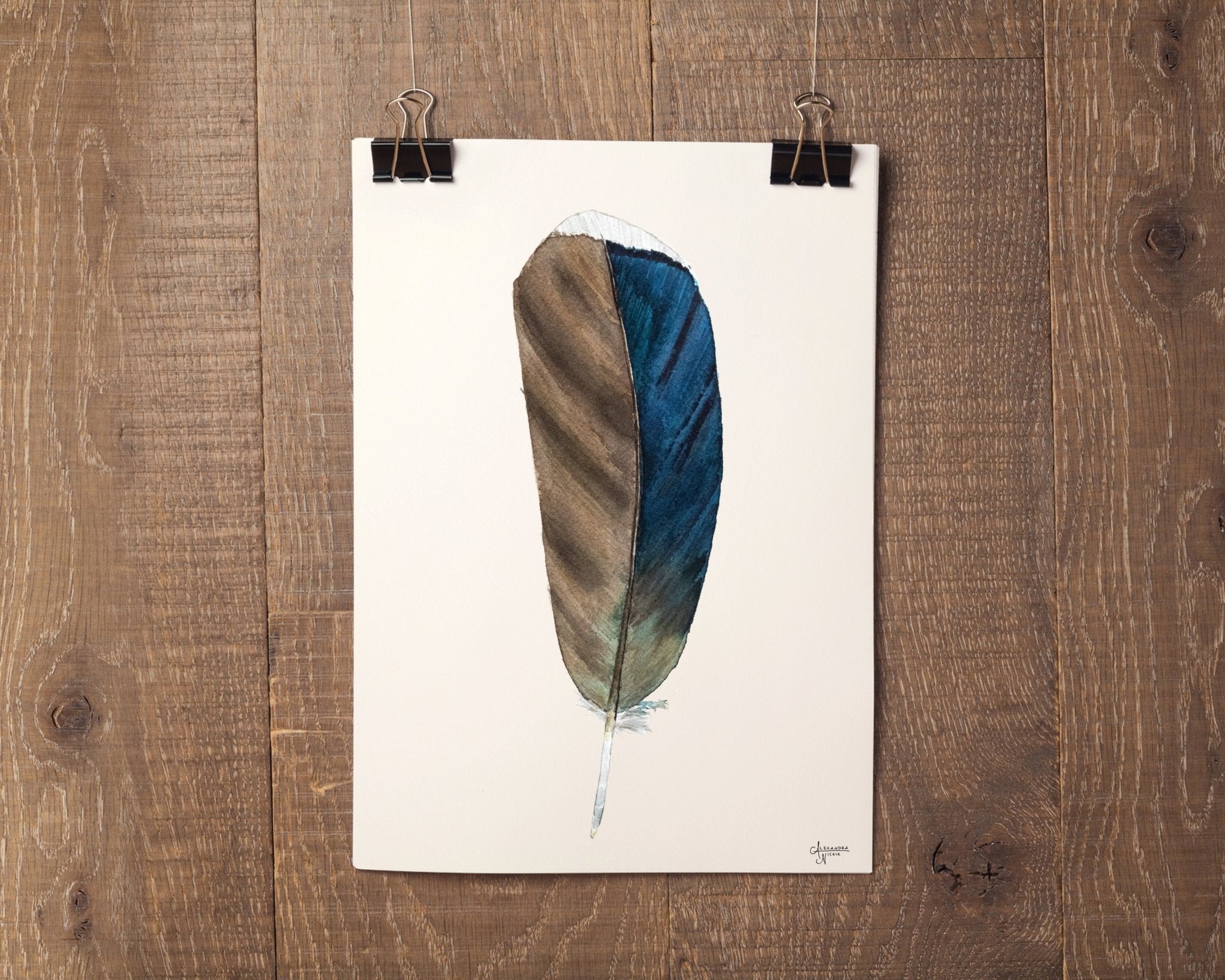 Wood Duck Feather 1, Brown Feather Print - ArtByAlexandraNicole