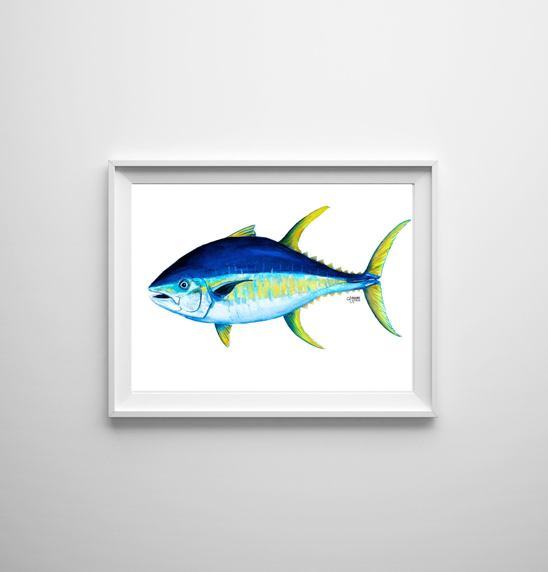 Yellowfin Tuna Watercolor Art Print - ArtByAlexandraNicole